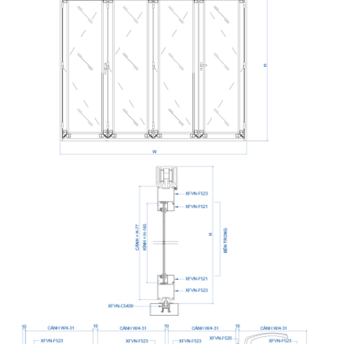 CỬA ĐI 4 CÁNH MỞ TRƯỢT XFVN HỆ 93