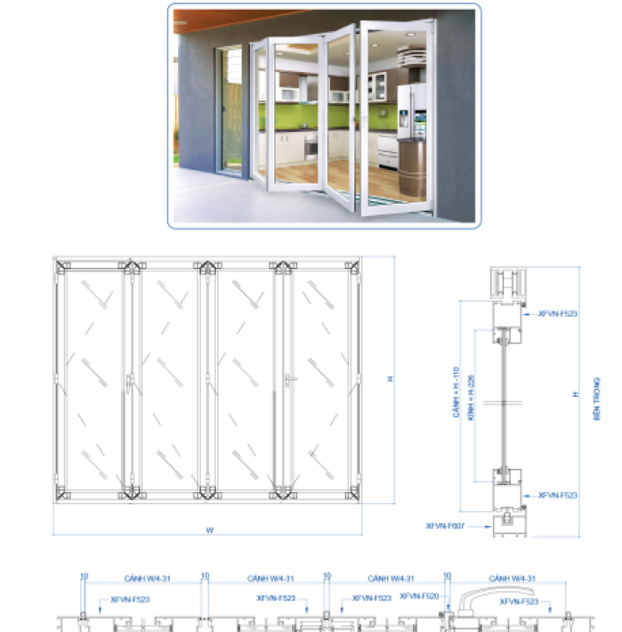 CỬA ĐI 4 CÁNH MỞ TRƯỢT XFVN HỆ 93