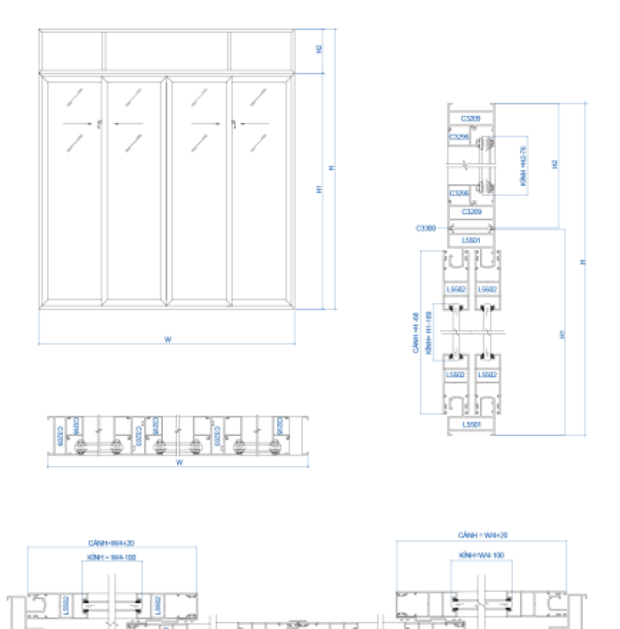 CỬA ĐI 4 CÁNH XẾP TRƯỢT HỆ 63