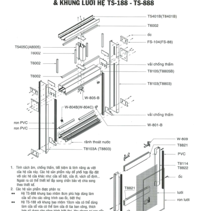 CỬA-CỬA SỔ CÁCH ÂM LÙA HỆ TS-188 & TS-888