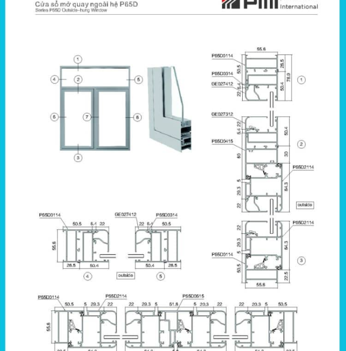 Cửa sổ mở quay ngoài P65D