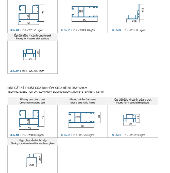 CỬA ĐI TRƯỢT HỆ 55