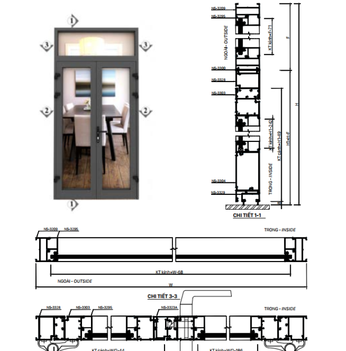 CỬA ĐI MỞ QUAY NS-55