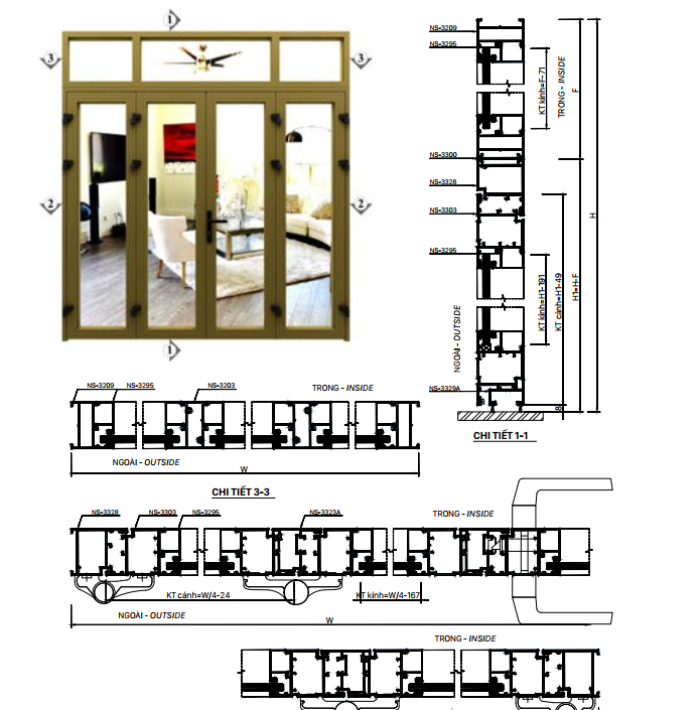 CỬA ĐI MỞ QUAY NS-55