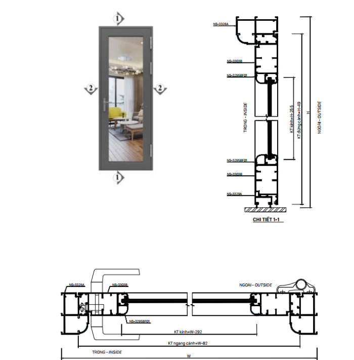 CỬA ĐI MỞ QUAY NS-55