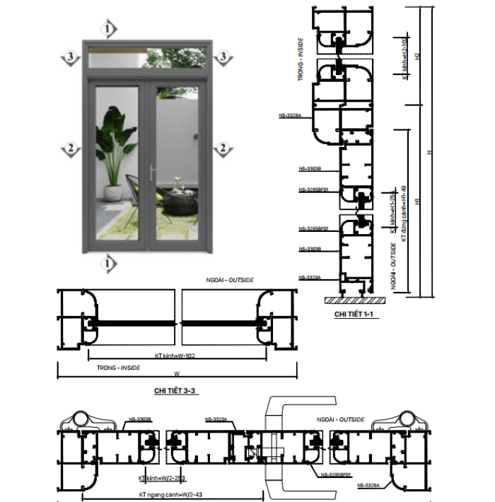 CỬA ĐI MỞ QUAY NS-55