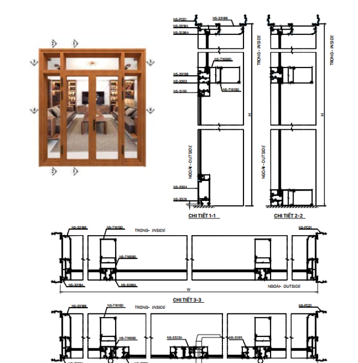 CỬA ĐI MỞ QUAY NS-55