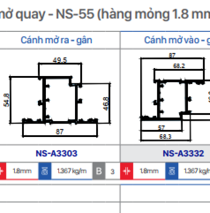 CỬA ĐI MỞ QUAY NS-55