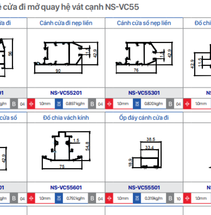 HỆ CỬA ĐI LÙA NS-95 PLUS