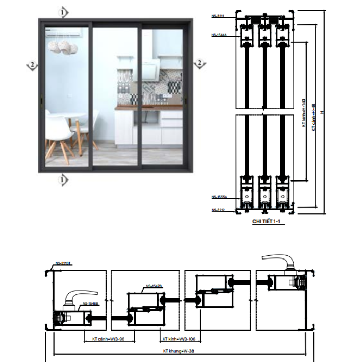 CỬA ĐI LÙA NS HỆ 93