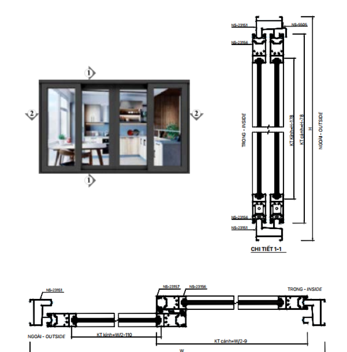 CỬA SỔ LÙA HỆ NS-55