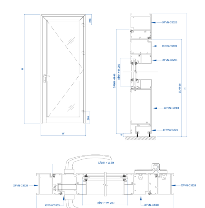 CỬA ĐI MỞ XFVN HỆ 55