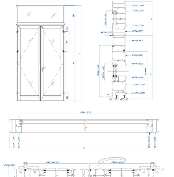 CỬA ĐI MỞ XFVN HỆ 55