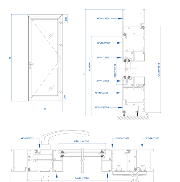 CỬA ĐI MỞ XFVN HỆ 55