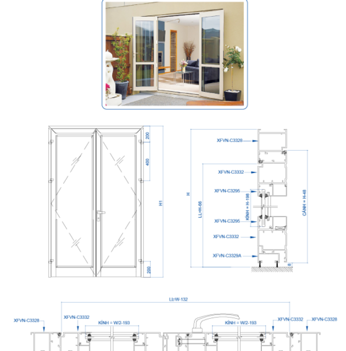 CỬA ĐI MỞ XFVN HỆ 55