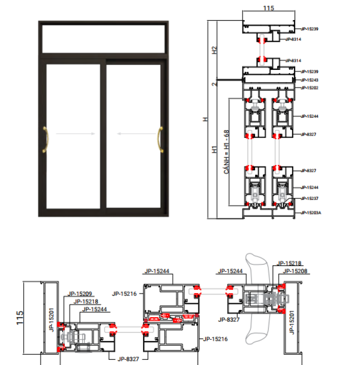CỬA ĐI MỞ TRƯỢT HỆ 115
