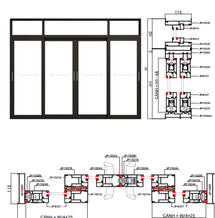 CỬA ĐI MỞ TRƯỢT HỆ 115