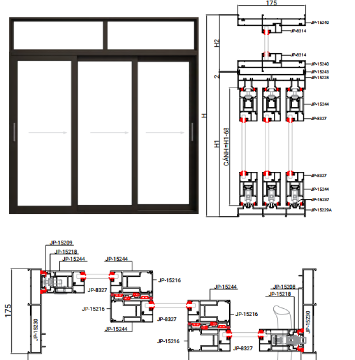 CỬA ĐI MỞ TRƯỢT HỆ 115