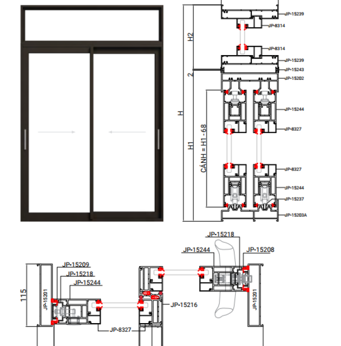 CỬA ĐI MỞ TRƯỢT HỆ 115
