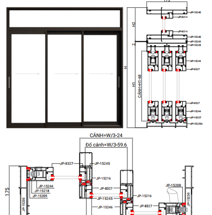 CỬA ĐI MỞ TRƯỢT HỆ 115
