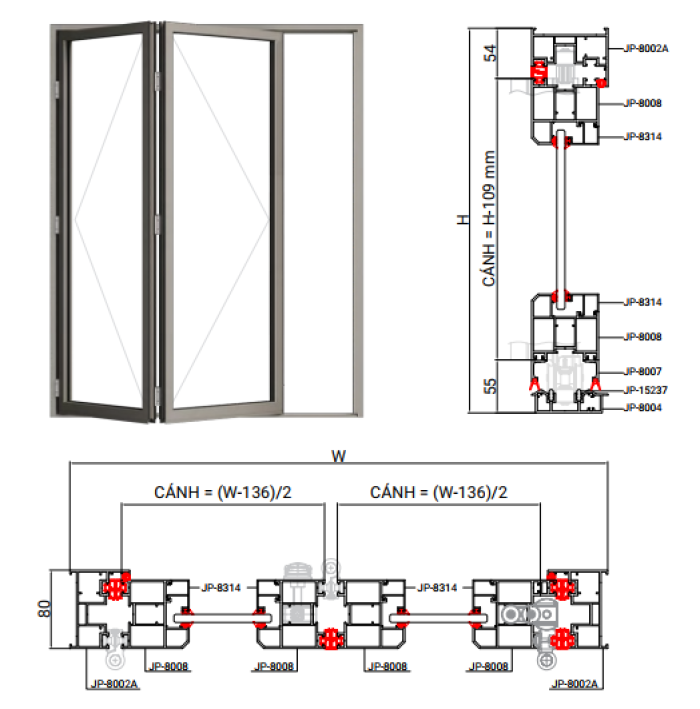 CỬA ĐI XẾP TRƯỢT HỆ SFD80