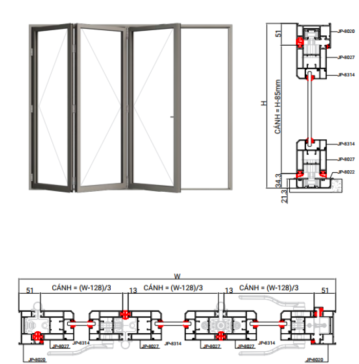 CỬA ĐI XẾP TRƯỢT HỆ SFD 80 PLUS