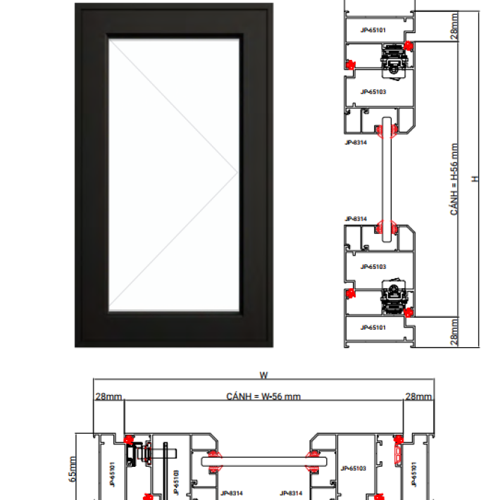 CỬA ĐI CỬA SỔ MỞ QUAY HỆ R65