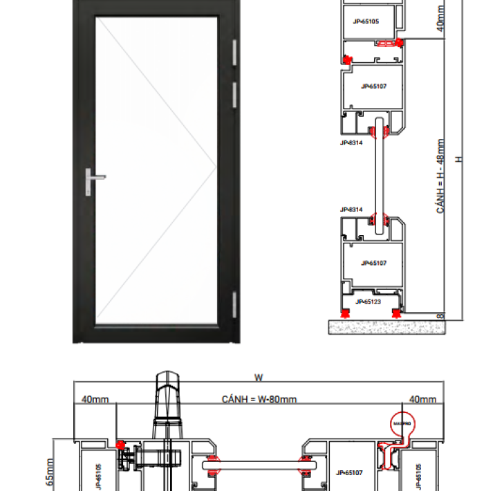 CỬA ĐI CỬA SỔ MỞ QUAY HỆ R65