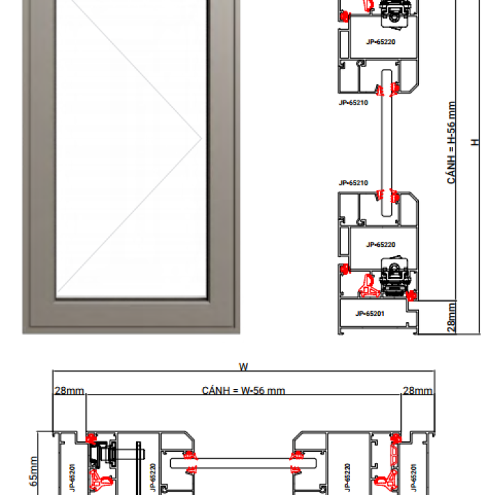 CỬA ĐI CỬA SỔ MỞ QUAY HỆ R65 PLUS