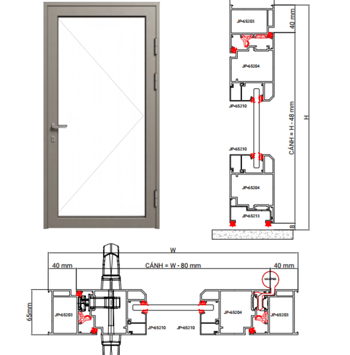 CỬA ĐI CỬA SỔ MỞ QUAY HỆ R65 PLUS
