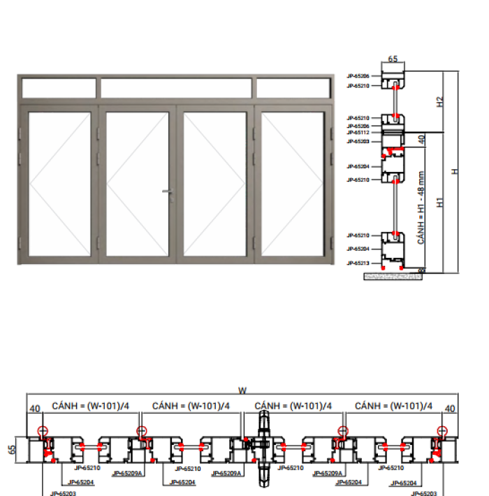 CỬA ĐI CỬA SỔ MỞ QUAY HỆ R65 PLUS