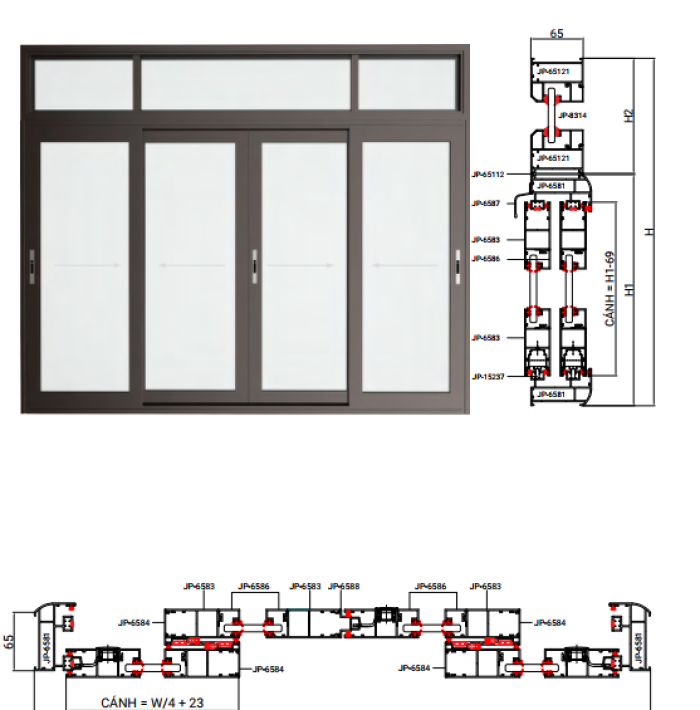 CỬA SỔ MỞ TRƯỢT HỆ SW65