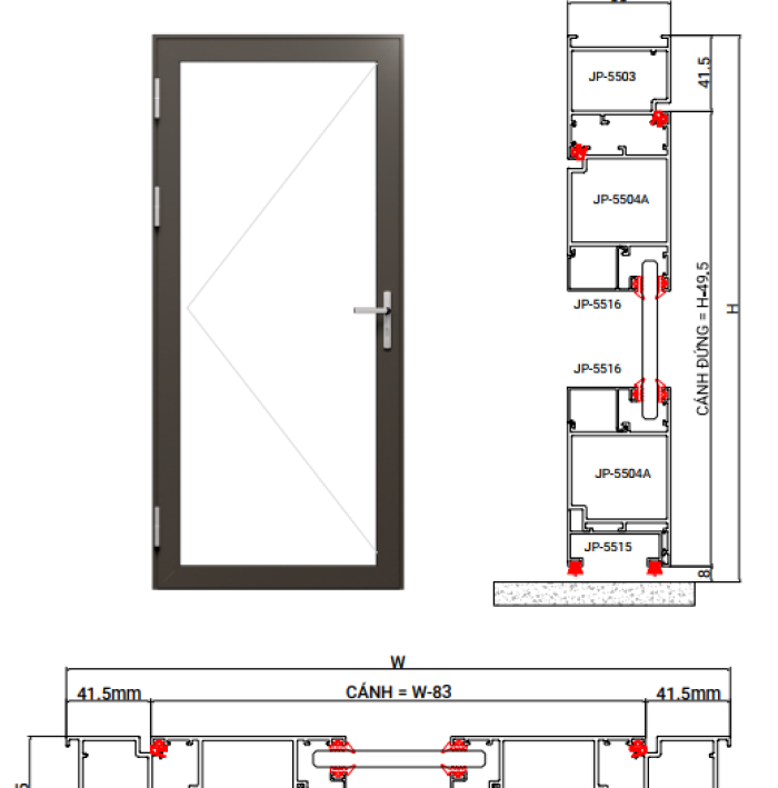 CỬA ĐI CỬA SỔ MỞ QUAY HỆ R55