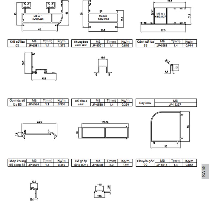 HỆ CỬA SỔ MỞ TRƯỢT SW55