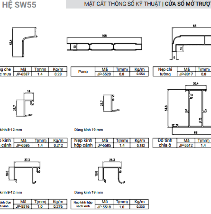 HỆ CỬA SỔ MỞ TRƯỢT SW55