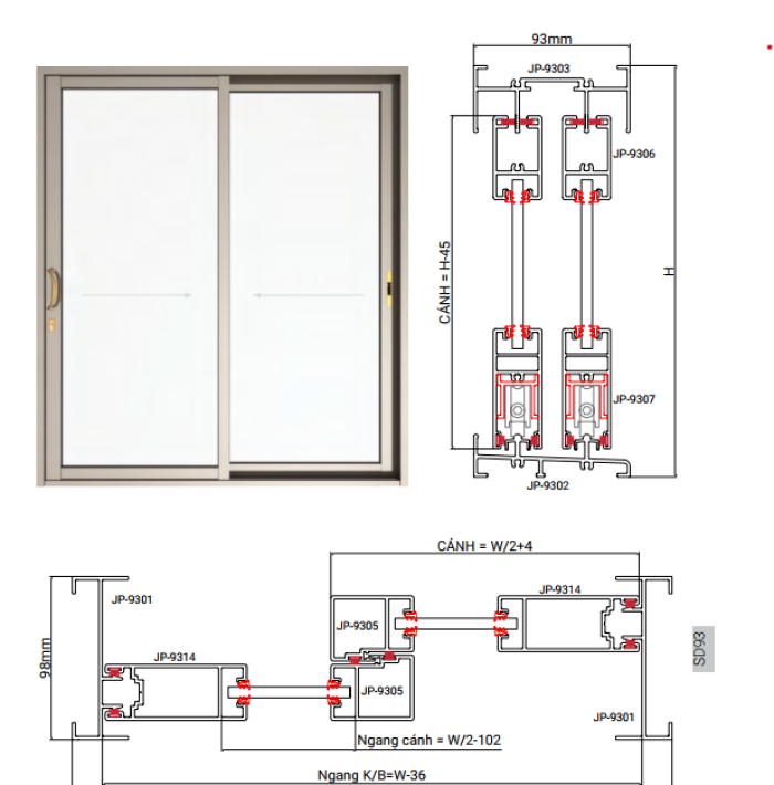 CỬA ĐI MỞ TRƯỢT HỆ SD93
