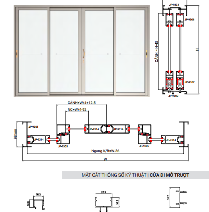 CỬA ĐI MỞ TRƯỢT HỆ SD93