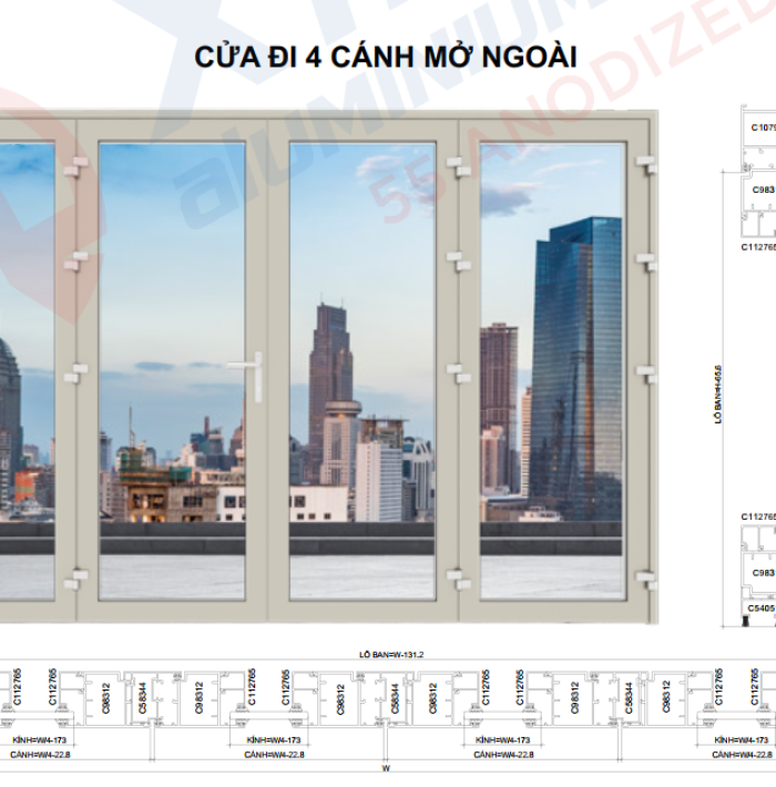 CỬA ĐI CỬA SỔ MỞ QUAY HỆ 55
