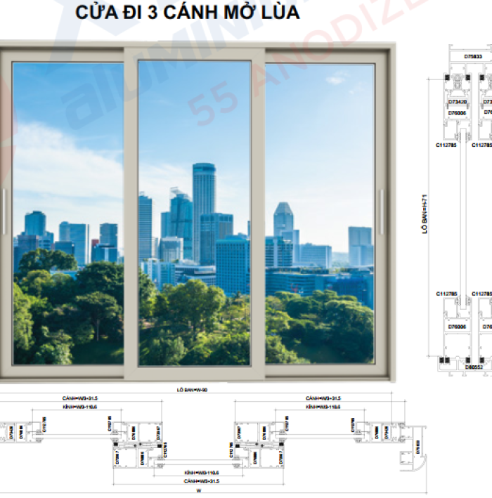 CỬA SỔ CỬA ĐI MỞ LÙA HỆ 55 ANODIZED-ED