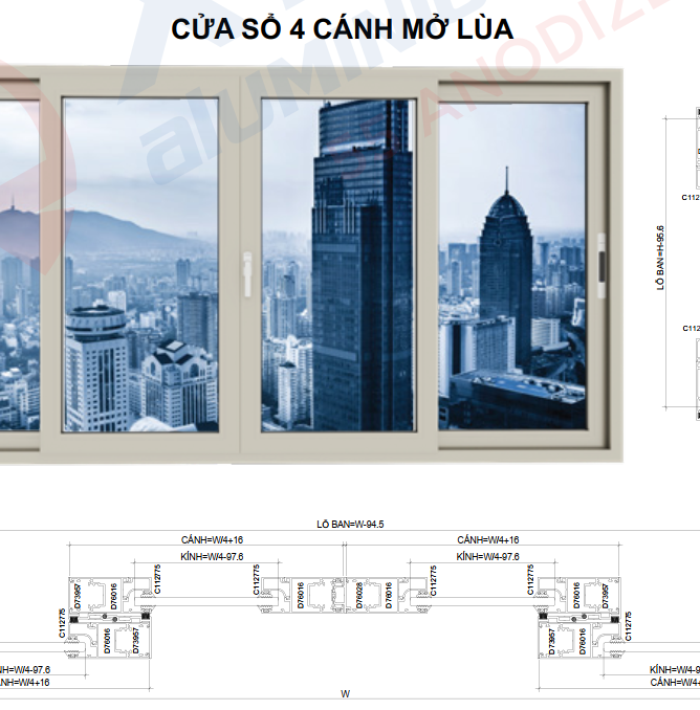 CỬA SỔ CỬA ĐI MỞ LÙA HỆ 55 ANODIZED-ED