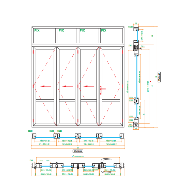 HỆ CỬA XẾP TRƯỢT XINGFA QUẢNG ĐÔNG 63