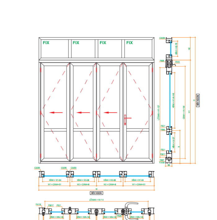 HỆ CỬA XẾP TRƯỢT XINGFA QUẢNG ĐÔNG 63