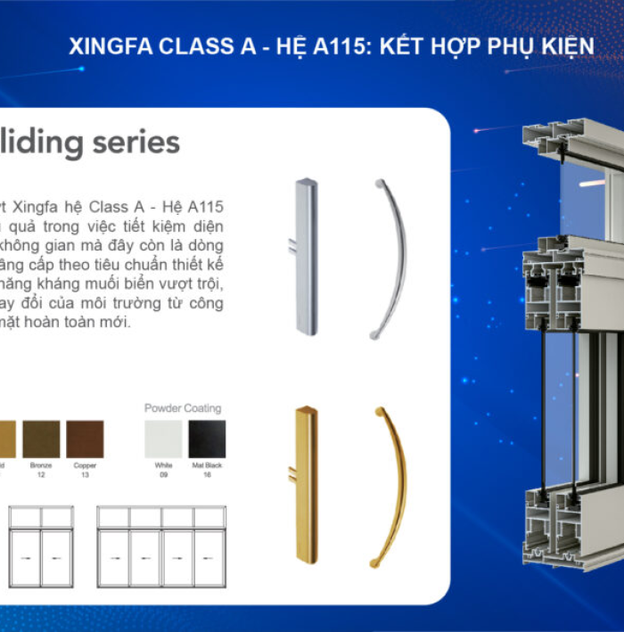 CỬA ĐI MỞ TRƯỢT CLASS A HỆ A115 