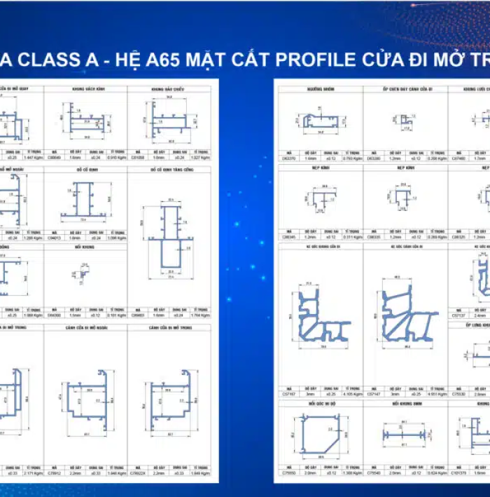 CỬA ĐI, CỬA SỔ MỞ QUAY CLASS A HỆ A65